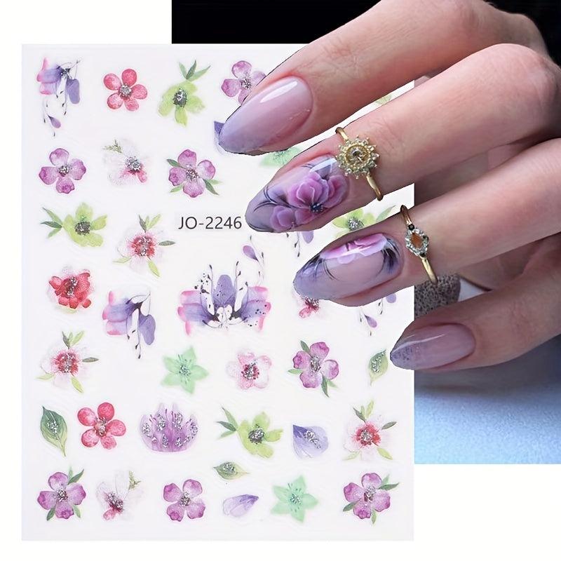 3D Flower Nail Art Stickers with Leaves & Butterfly - Spring DIY Nail Decor