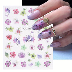 3D Flower Nail Art Stickers with Leaves & Butterfly - Spring DIY Nail Decor