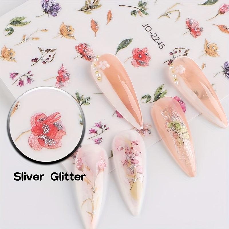 3D Flower Nail Art Stickers with Leaves & Butterfly - Spring DIY Nail Decor