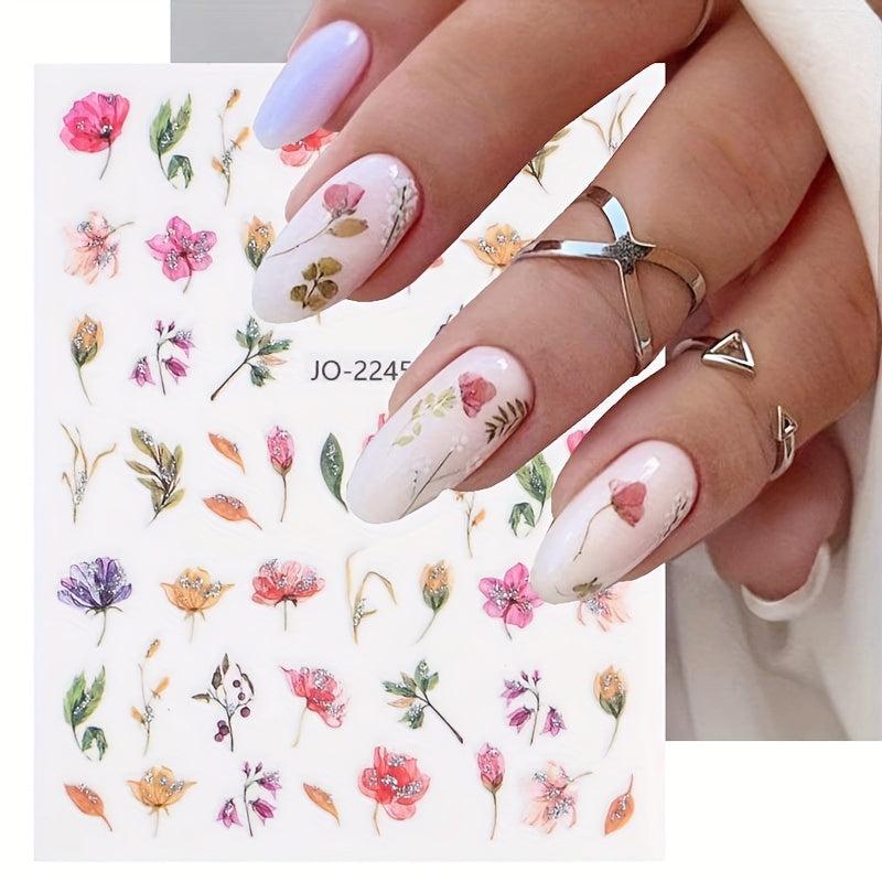 3D Flower Nail Art Stickers with Leaves & Butterfly - Spring DIY Nail Decor