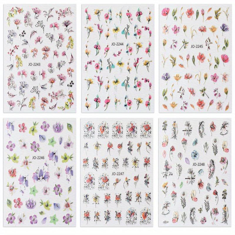 3D Flower Nail Art Stickers with Leaves & Butterfly - Spring DIY Nail Decor