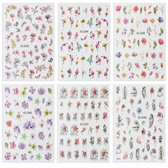 3D Flower Nail Art Stickers with Leaves & Butterfly - Spring DIY Nail Decor