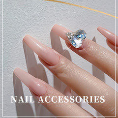 10 pcs Peach Heart Nails Decals with Diamond Crystals