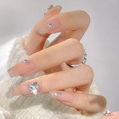 10 pcs Peach Heart Nails Decals with Diamond Crystals