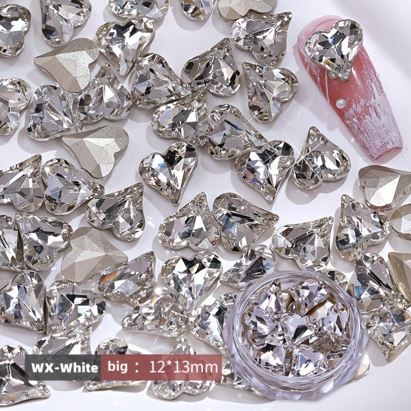 10 pcs Peach Heart Nails Decals with Diamond Crystals