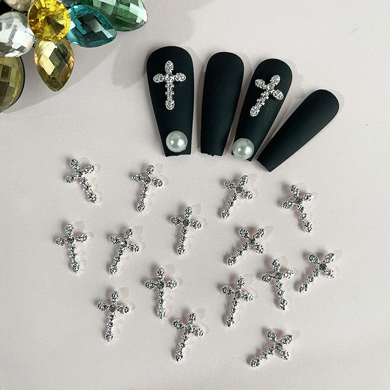 Glitter Rhinestones Cross 3D Nail Charms 10pcs Pack Nail Art Decorations