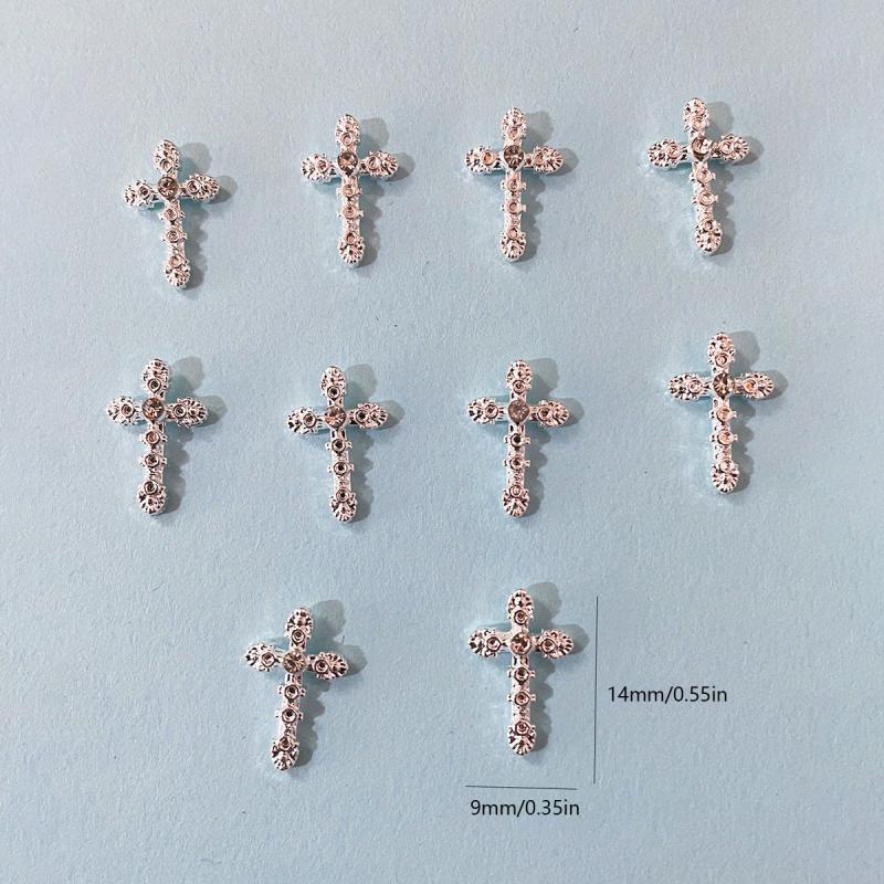 Glitter Rhinestones Cross 3D Nail Charms 10pcs Pack Nail Art Decorations