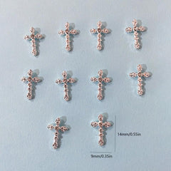 Glitter Rhinestones Cross 3D Nail Charms 10pcs Pack Nail Art Decorations