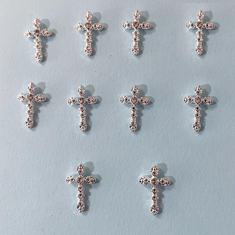 Glitter Rhinestones Cross 3D Nail Charms 10pcs Pack Nail Art Decorations