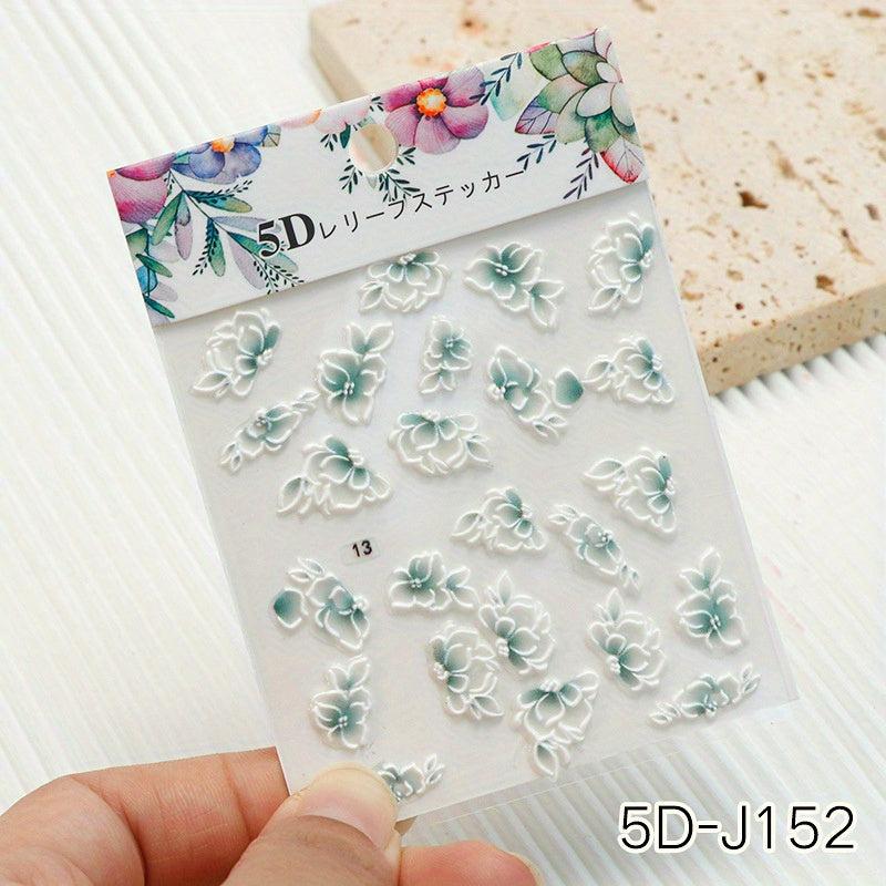 5D Embossed Flower Nail Art Stickers Lace Decals For DIY Or Salon
