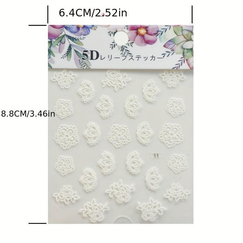 5D Embossed Flower Nail Art Stickers Lace Decals For DIY Or Salon
