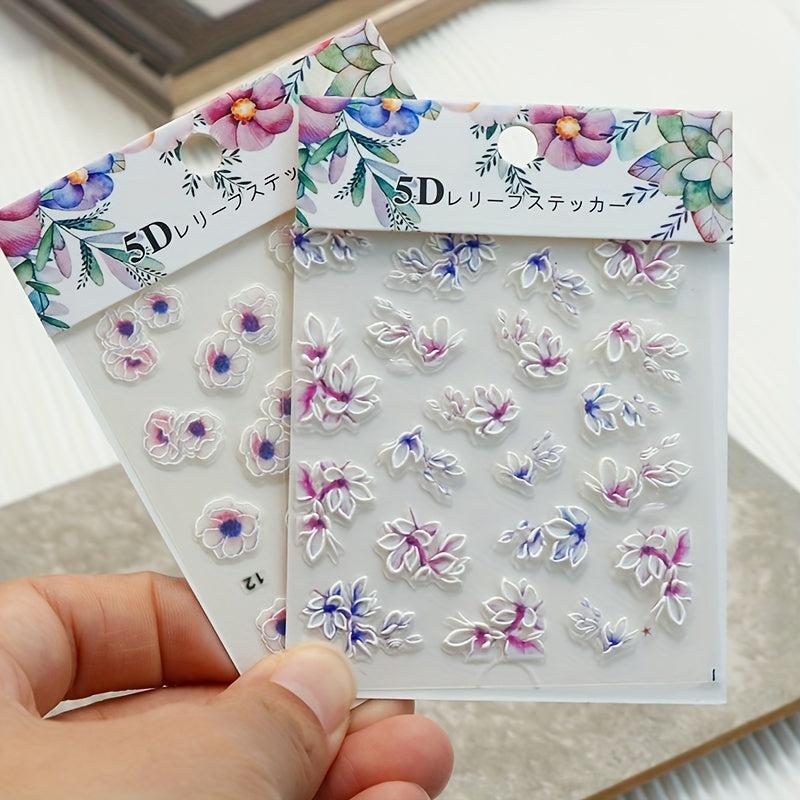 5D Embossed Flower Nail Art Stickers Lace Decals For DIY Or Salon