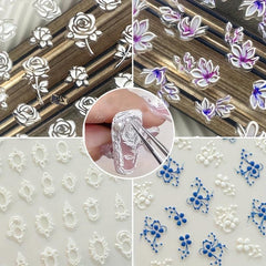 5D Embossed Flower Nail Art Stickers Lace Decals For DIY Or Salon