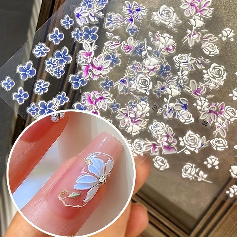 5D Embossed Flower Nail Art Stickers Lace Decals For DIY Or Salon