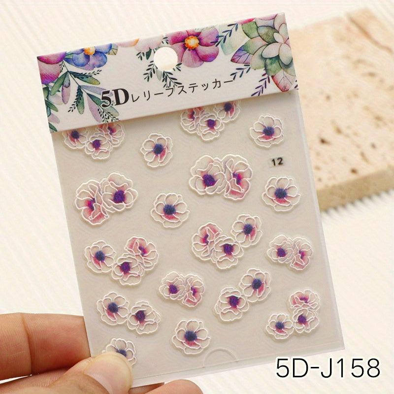 5D Embossed Flower Nail Art Stickers Lace Decals For DIY Or Salon