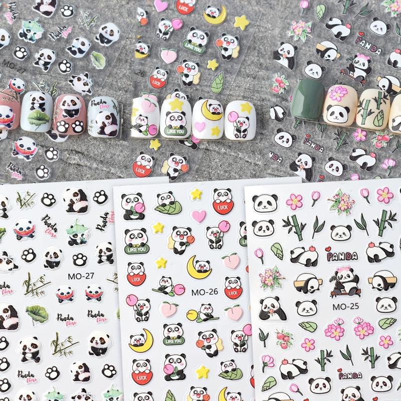5D Embossed Panda Nail Art Stickers - Fun DIY Nail Supplies