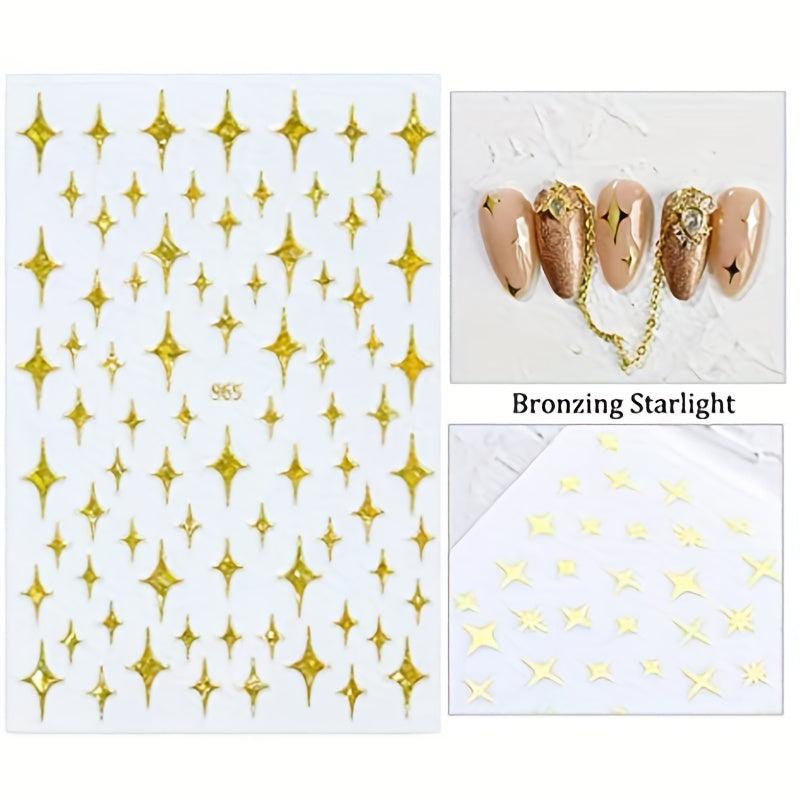 Stars Nail Art Stickers Decals 6 Sheets 3D Self Adhesive Nail Art Decoration