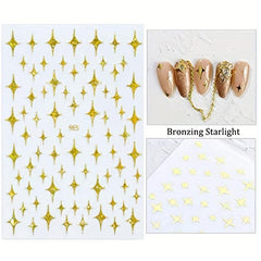 Stars Nail Art Stickers Decals 6 Sheets 3D Self Adhesive Nail Art Decoration