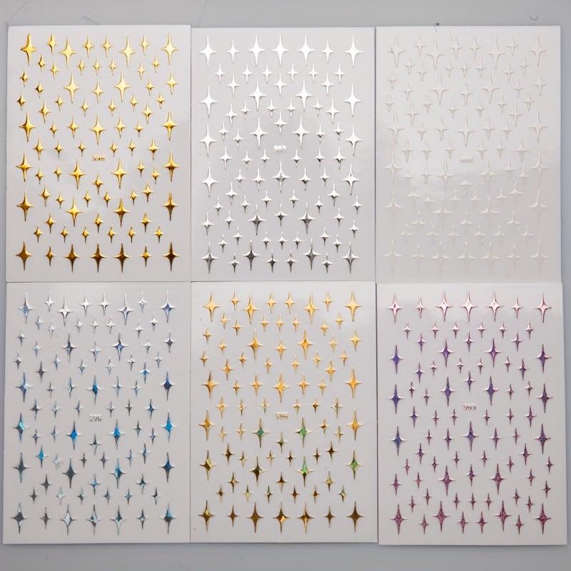 Stars Nail Art Stickers Decals 6 Sheets 3D Self Adhesive Nail Art Decoration