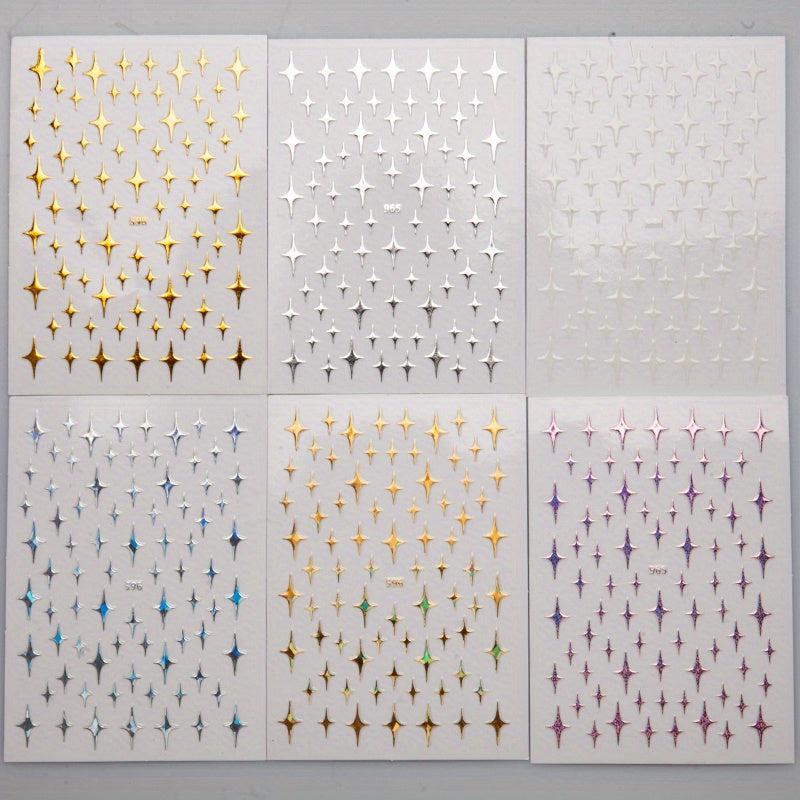 Stars Nail Art Stickers Decals 6 Sheets 3D Self Adhesive Nail Art Decoration