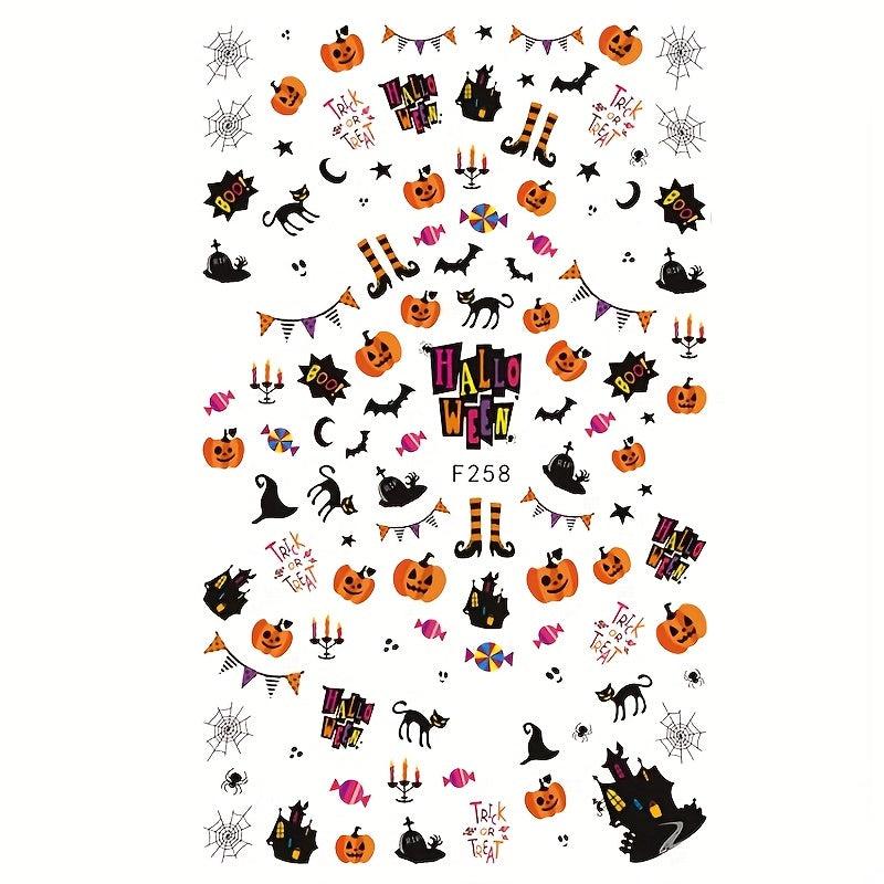 Halloween Nail Stickers Pumpkin Spider Bat Ghost Nail Decals Self Adhesive