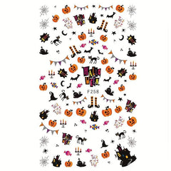 Halloween Nail Stickers Pumpkin Spider Bat Ghost Nail Decals Self Adhesive