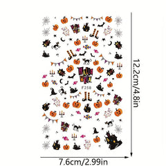 Halloween Nail Stickers Pumpkin Spider Bat Ghost Nail Decals Self Adhesive