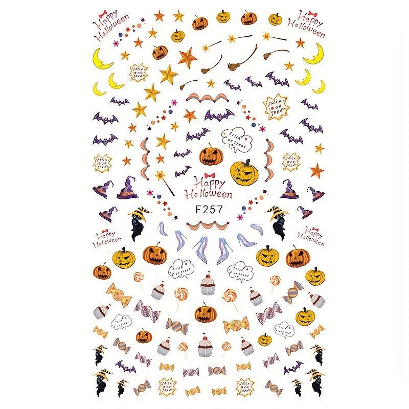 Halloween Nail Stickers Pumpkin Spider Bat Ghost Nail Decals Self Adhesive