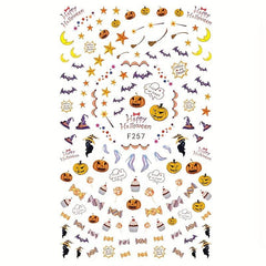Halloween Nail Stickers Pumpkin Spider Bat Ghost Nail Decals Self Adhesive