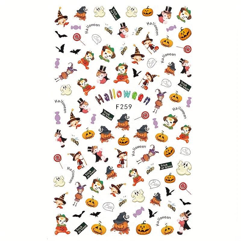 Halloween Nail Stickers Pumpkin Spider Bat Ghost Nail Decals Self Adhesive