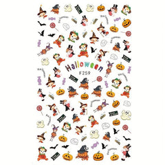 Halloween Nail Stickers Pumpkin Spider Bat Ghost Nail Decals Self Adhesive
