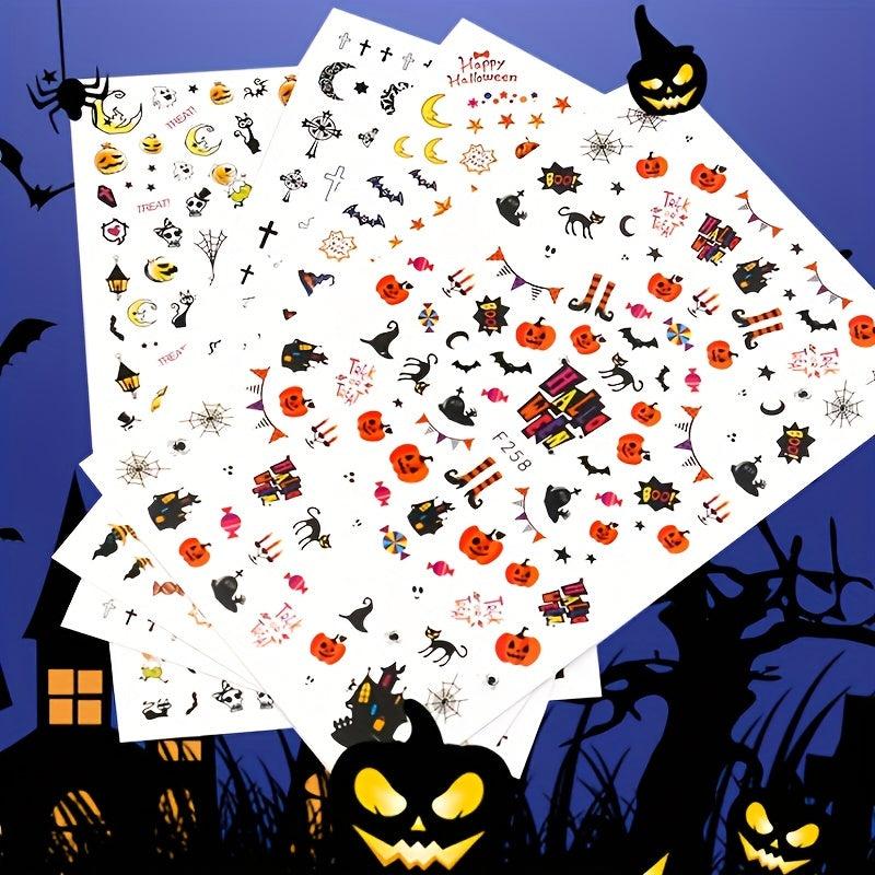 Halloween Nail Stickers Pumpkin Spider Bat Ghost Nail Decals Self Adhesive
