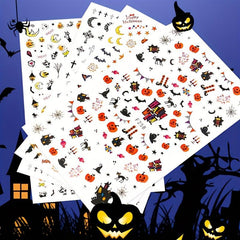 Halloween Nail Stickers Pumpkin Spider Bat Ghost Nail Decals Self Adhesive