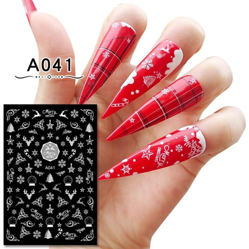 16pcs Christmas Nail Art Stickers Snowflake Reindeer Self Adhesive Decals