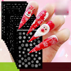 16pcs Christmas Nail Art Stickers Snowflake Reindeer Self Adhesive Decals