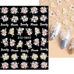 4 PCS 3D Embossed Spring Flower Nail Art Stickers Decals Self Adhesive
