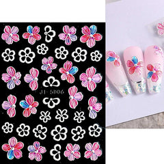 4 PCS 3D Embossed Spring Flower Nail Art Stickers Decals Self Adhesive