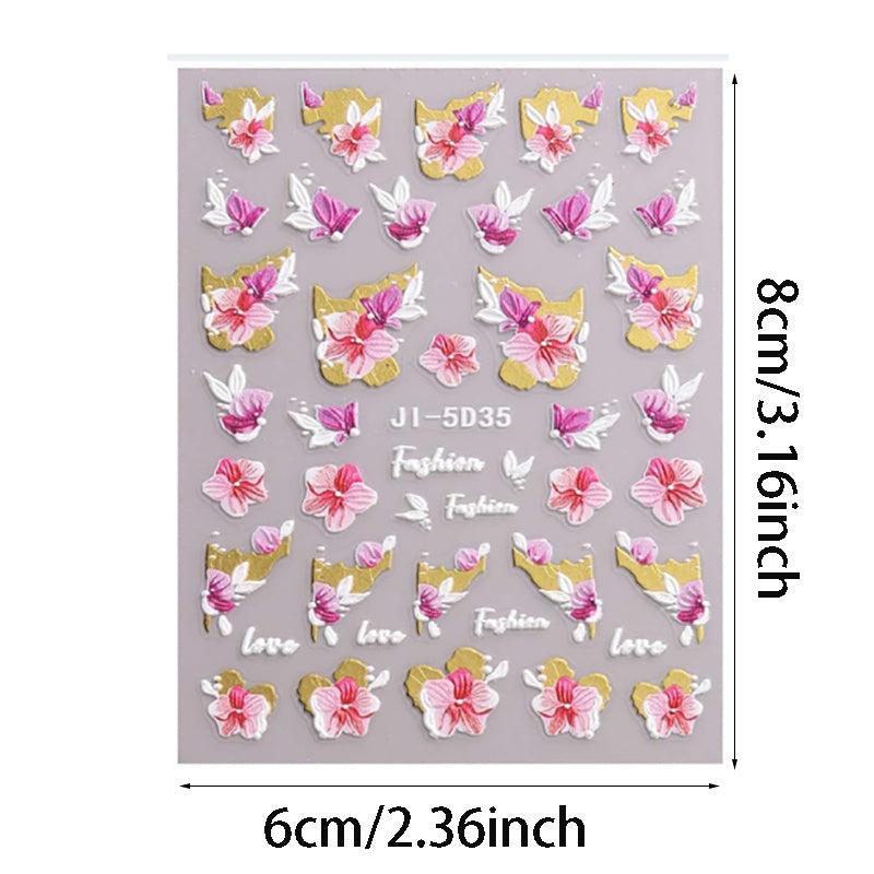 4 PCS 3D Embossed Spring Flower Nail Art Stickers Decals Self Adhesive