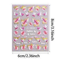 4 PCS 3D Embossed Spring Flower Nail Art Stickers Decals Self Adhesive