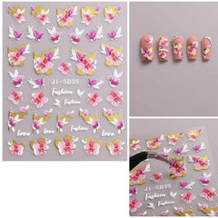 4 PCS 3D Embossed Spring Flower Nail Art Stickers Decals Self Adhesive