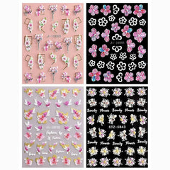 4 PCS 3D Embossed Spring Flower Nail Art Stickers Decals Self Adhesive