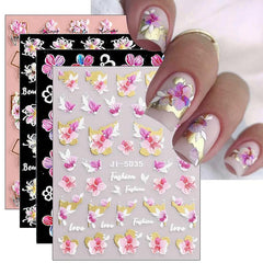 4 PCS 3D Embossed Spring Flower Nail Art Stickers Decals Self Adhesive