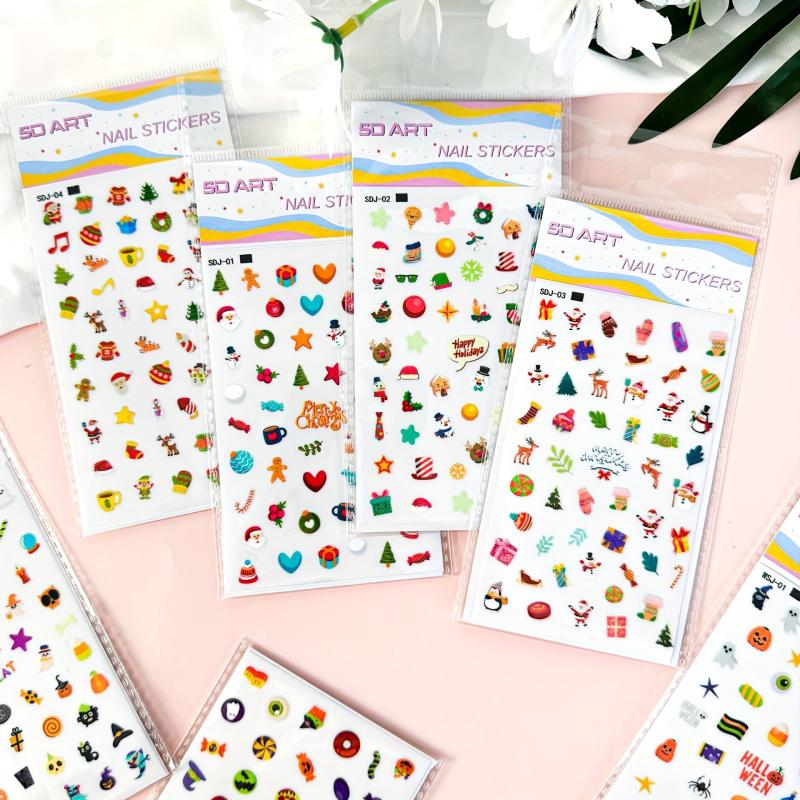 4pcs Halloween Christmas Nail Art Stickers Self Adhesive Nail Art Supplies