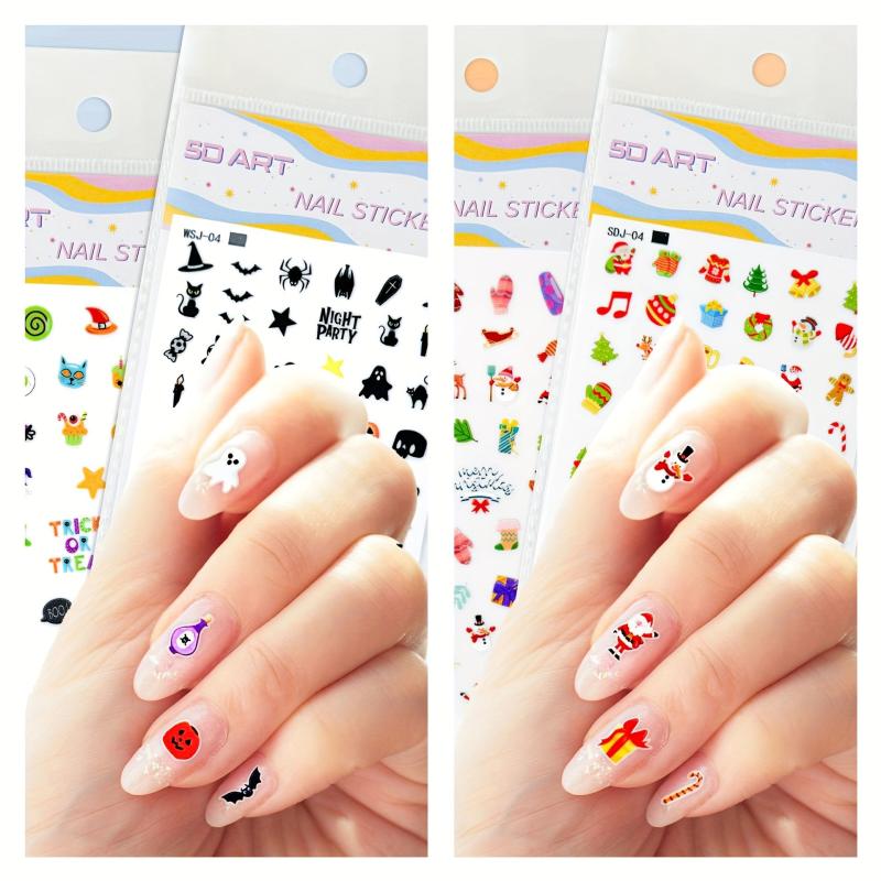 4pcs Halloween Christmas Nail Art Stickers Self Adhesive Nail Art Supplies