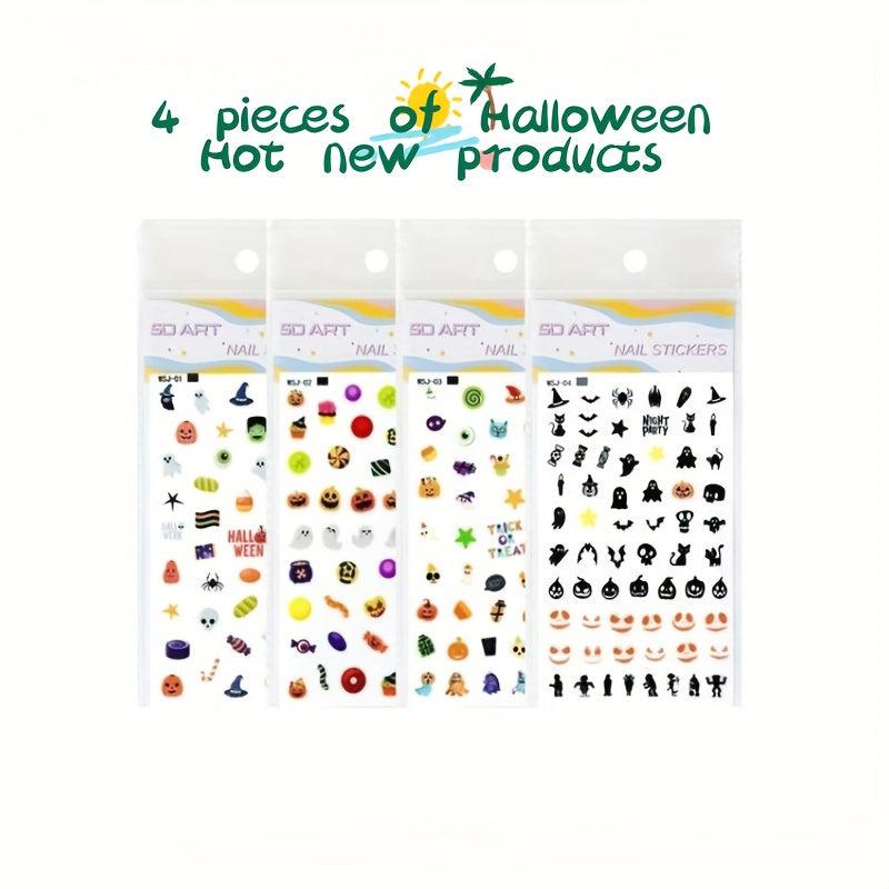 4pcs Halloween Christmas Nail Art Stickers Self Adhesive Nail Art Supplies