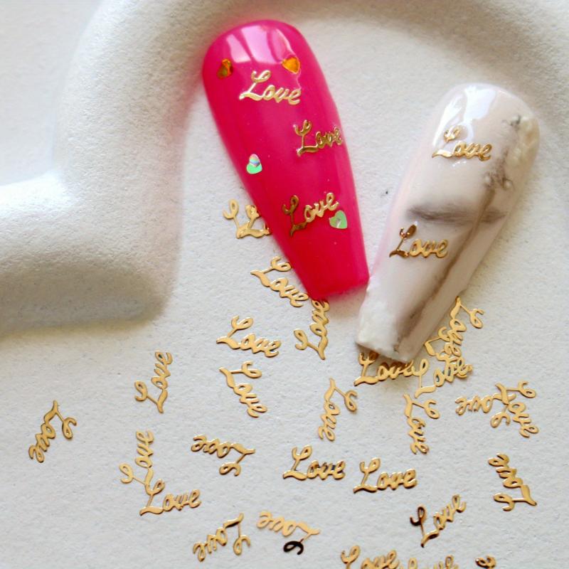 Golden Love Letter Nail Charms for Women Nail Art Decoration