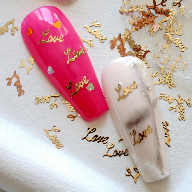 Golden Love Letter Nail Charms for Women Nail Art Decoration