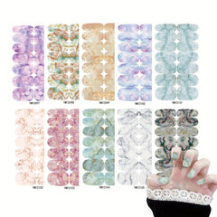 10 Sheets Marble Nail Polish Stickers Self-Adhesive Nail Decal Strips