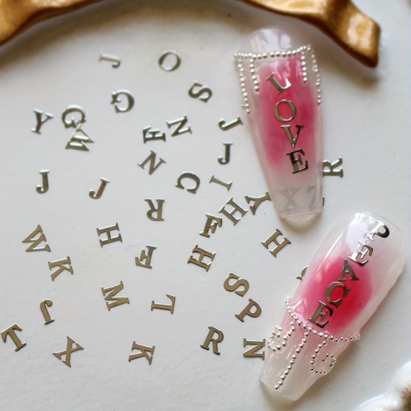 Golden Letter Nail Charms 3D Metal Slices for Nail Art DIY