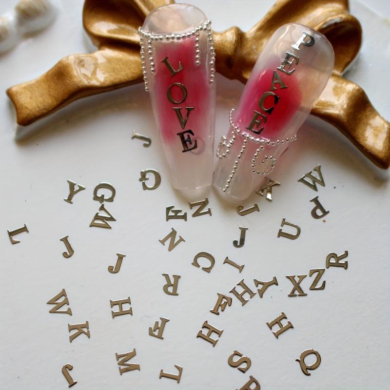 Golden Letter Nail Charms 3D Metal Slices for Nail Art DIY